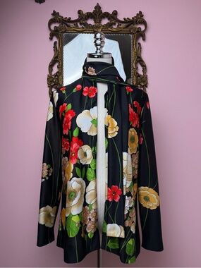 Vintage 70s Ann Fogarty Collectors Floral Open Long Sleeve Cardigan Scarf Set